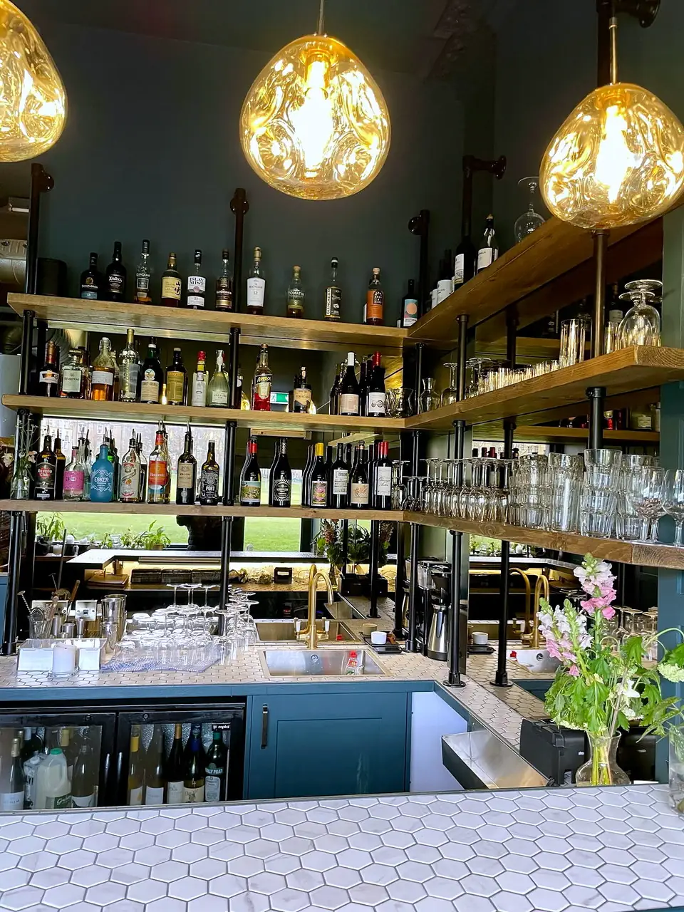 Back bar shelving and glassware built by CTD Scotland at Leftfield.