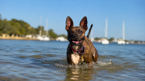 A young dog exploring a lush Florida nature trail on a warm afternoon