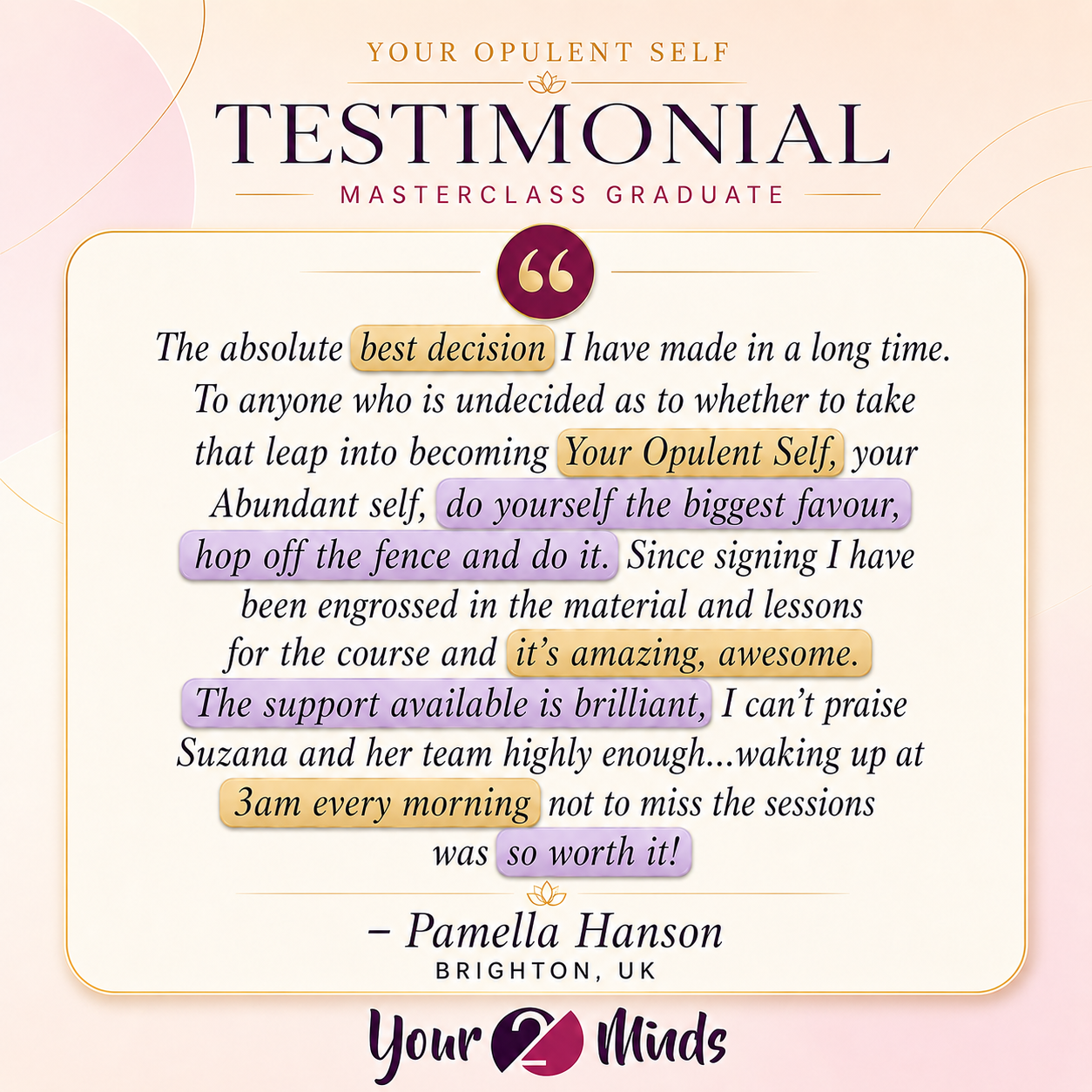 Your2Minds client testimonial 2