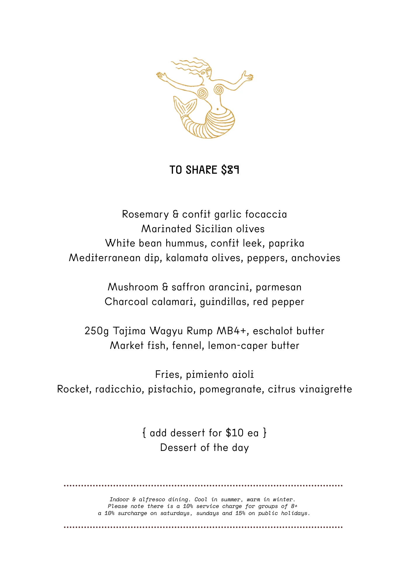 Elvina To Share set menu, $89 per person