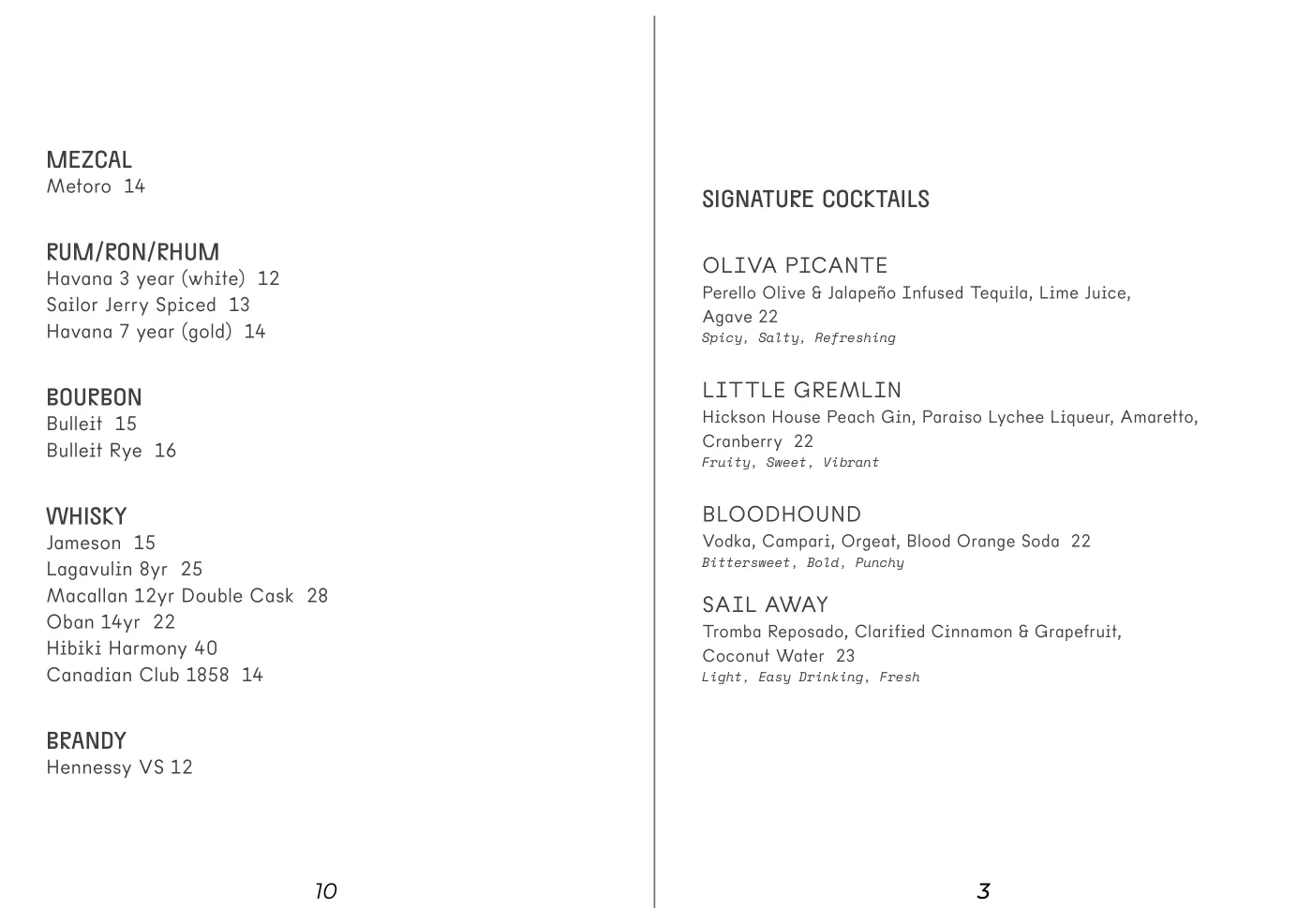 Elvina drinks menu, page 3
