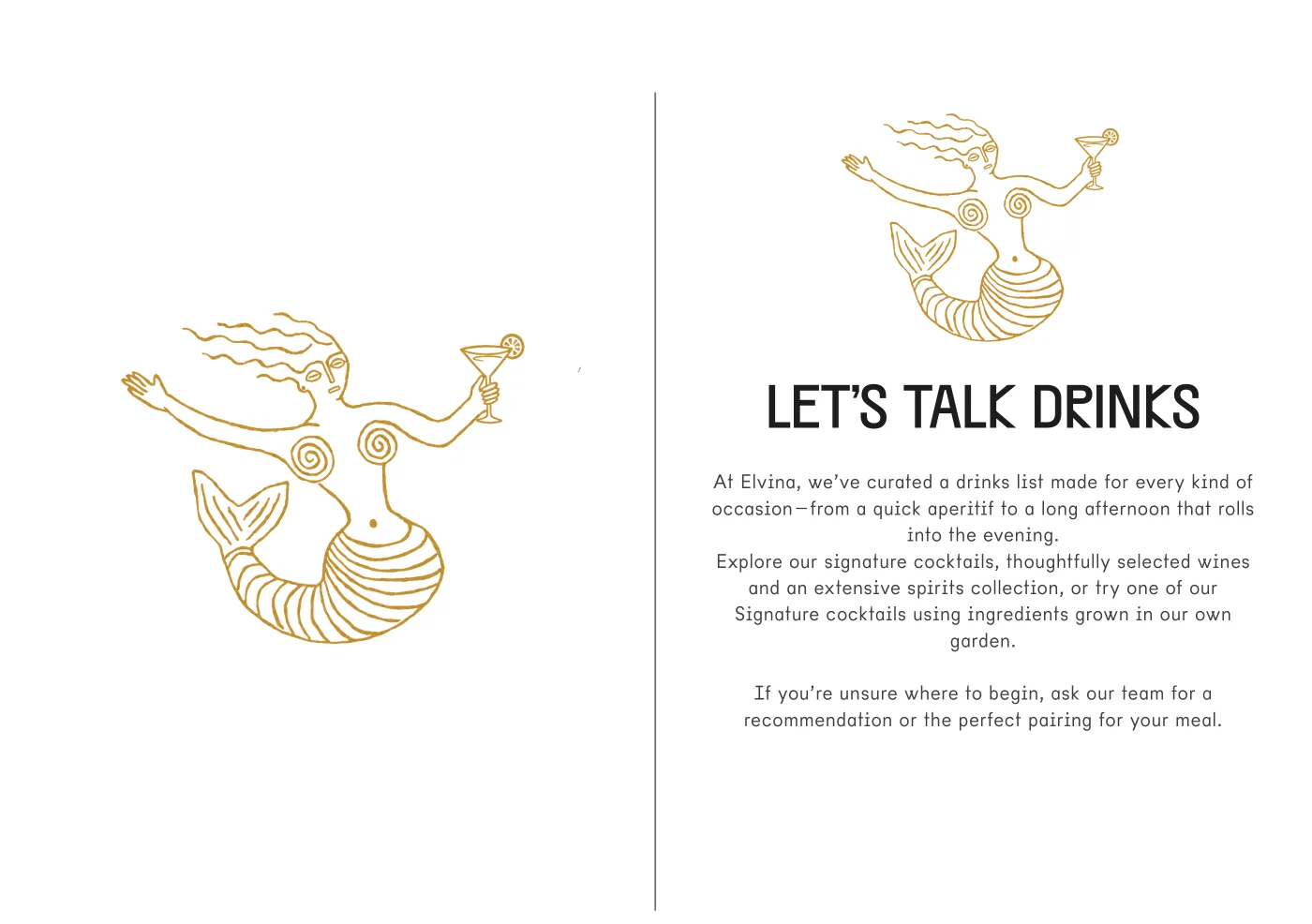 Elvina drinks menu, page 1
