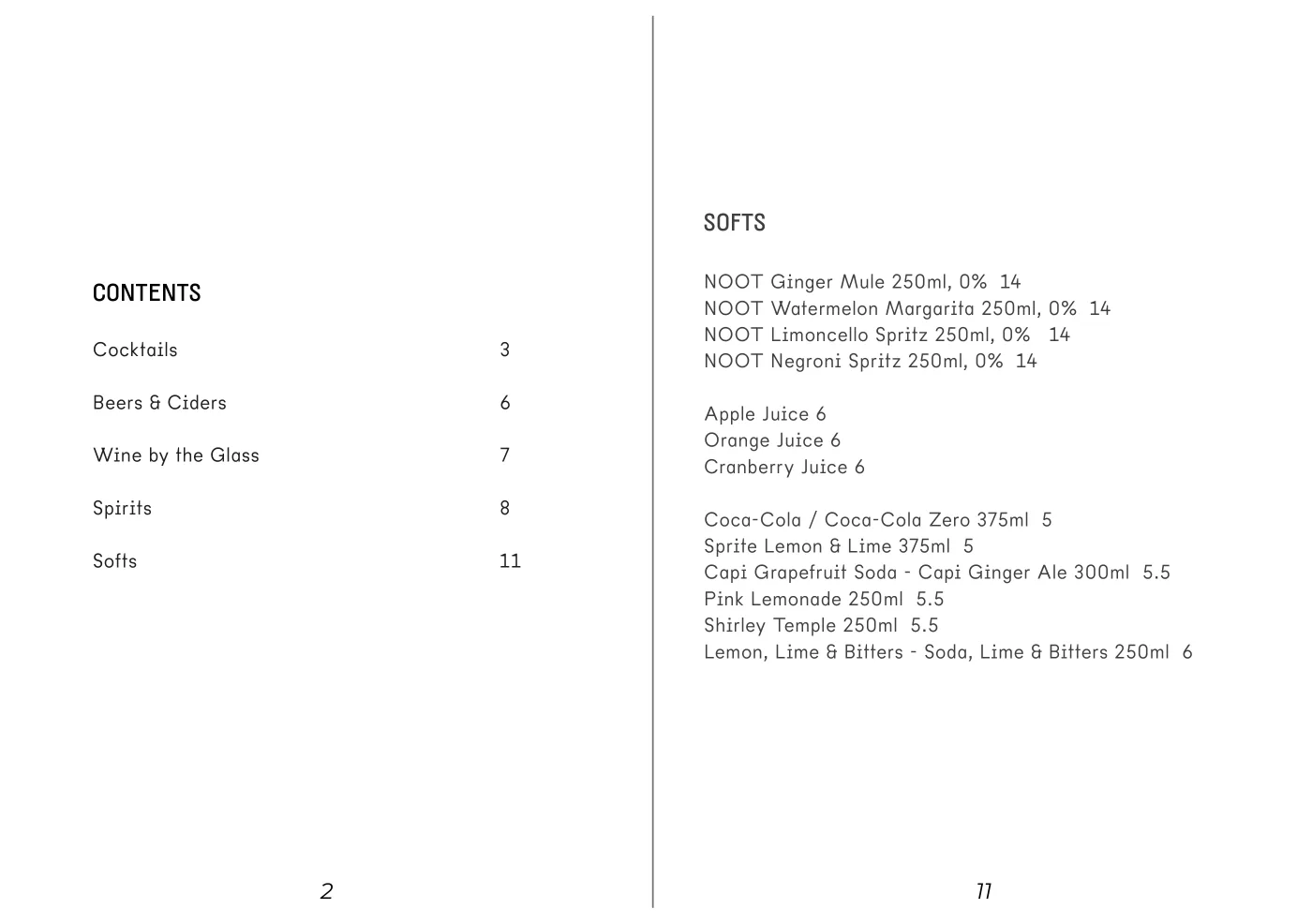 Elvina drinks menu, page 2