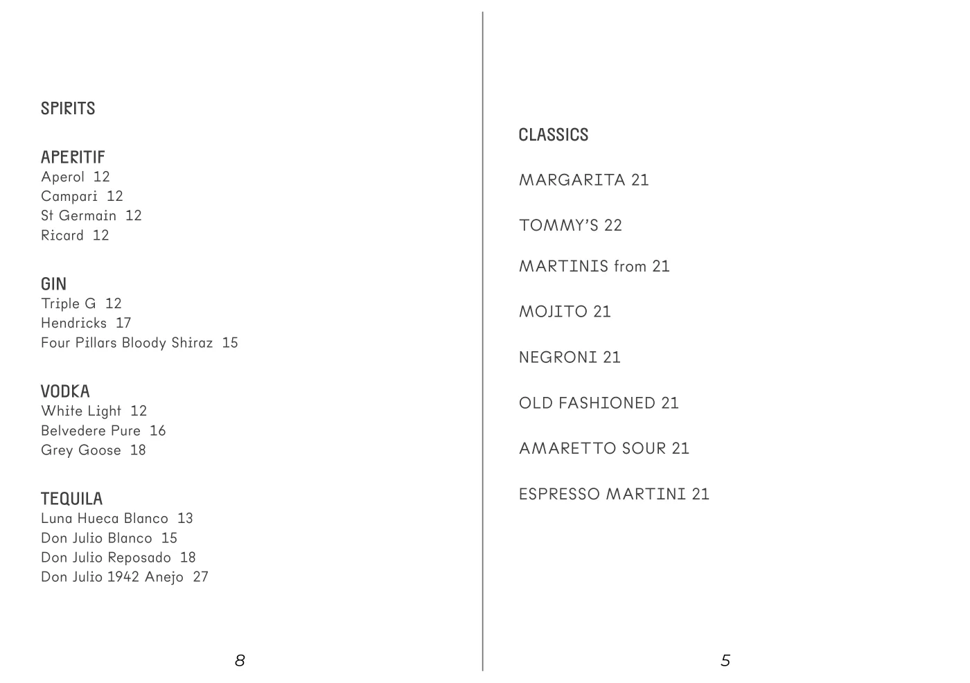 Elvina drinks menu, page 5