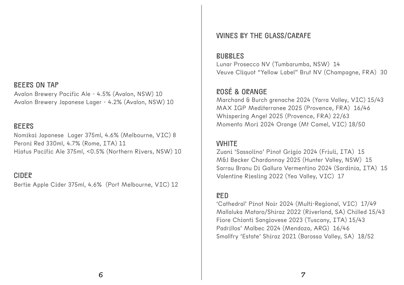 Elvina drinks menu, page 6