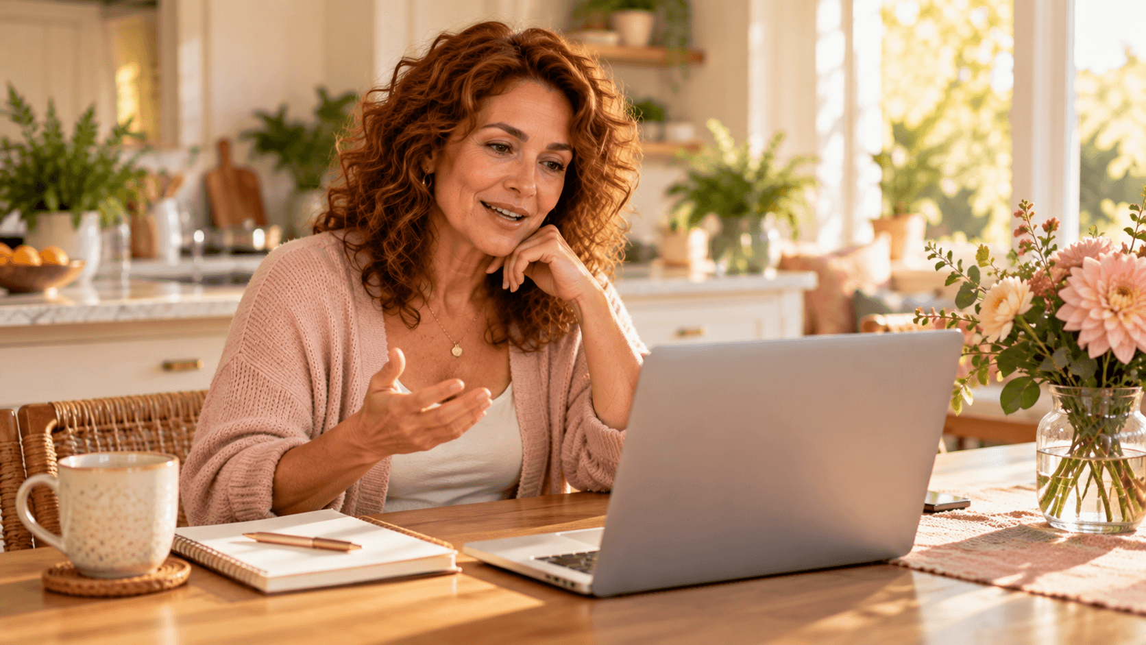 Woman discussing treatment options with her clinician by video call Woman discussing treatment options with her clinician by video call