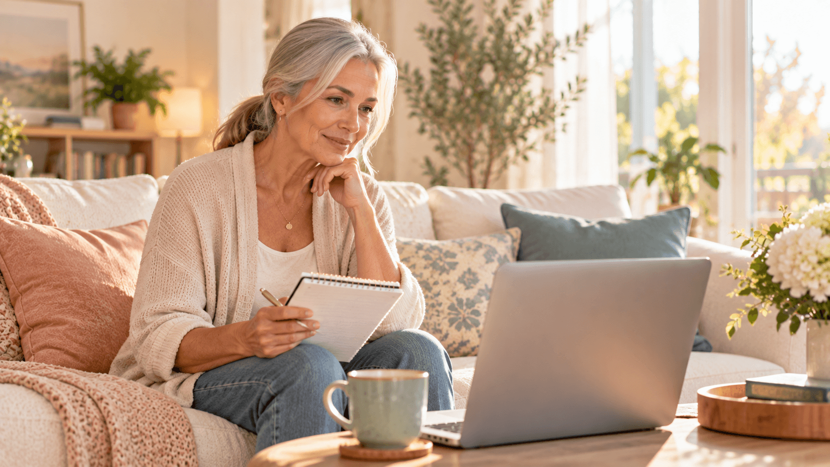 Woman reviewing treatment options with her clinician by video call