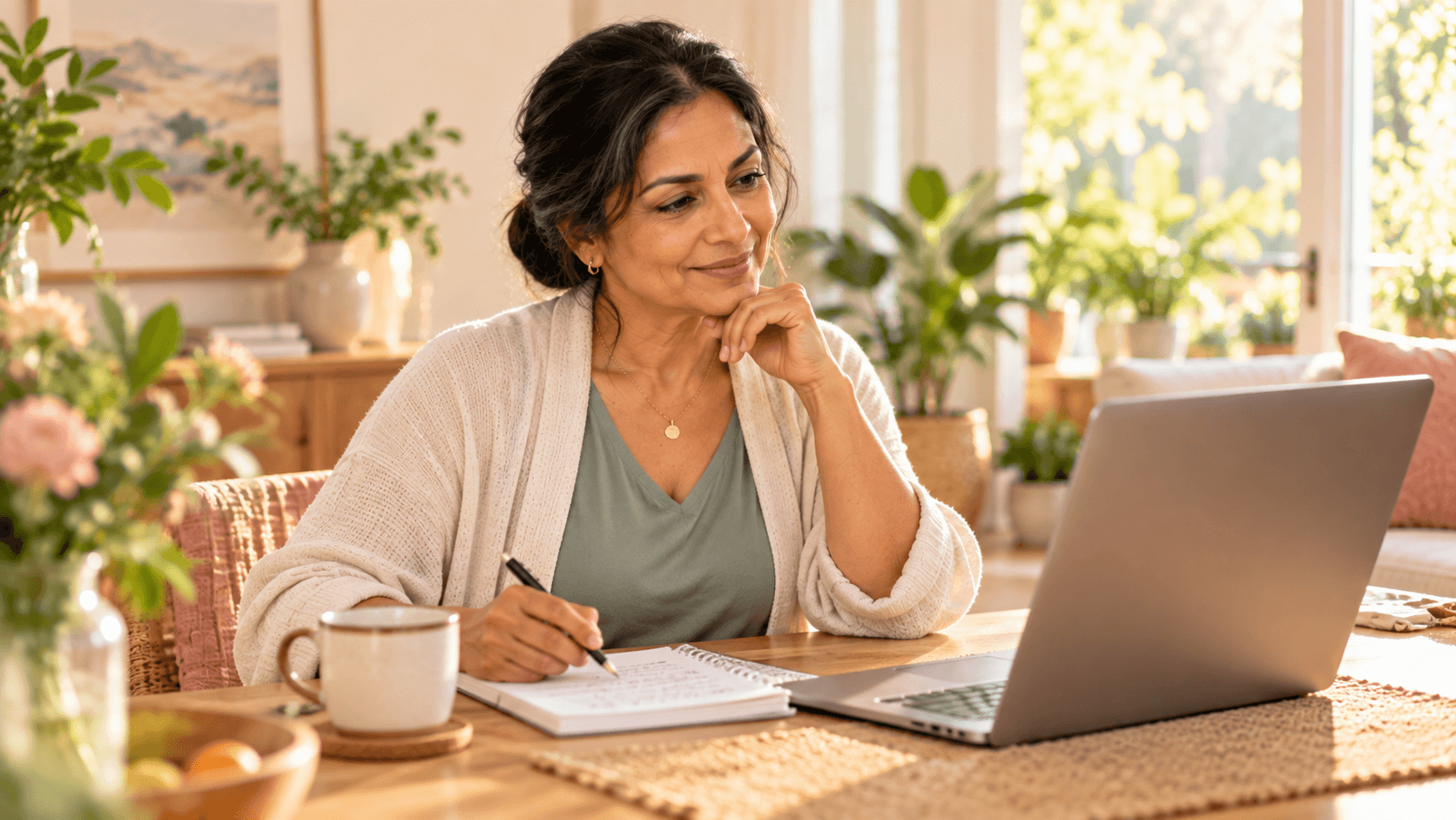 Woman discussing weight health options with her clinician by video call