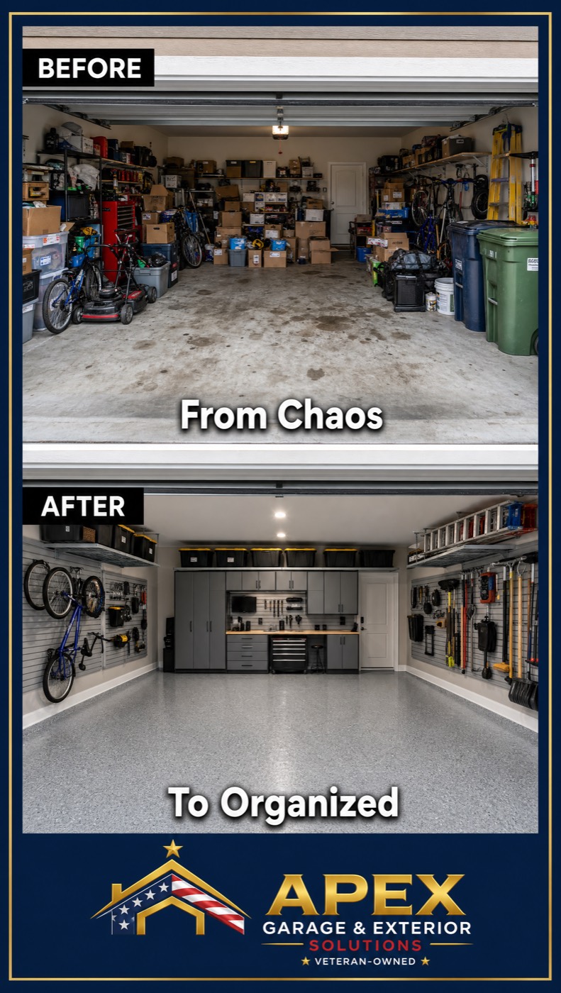 Apex Garage before and after: from cluttered to clean and organized