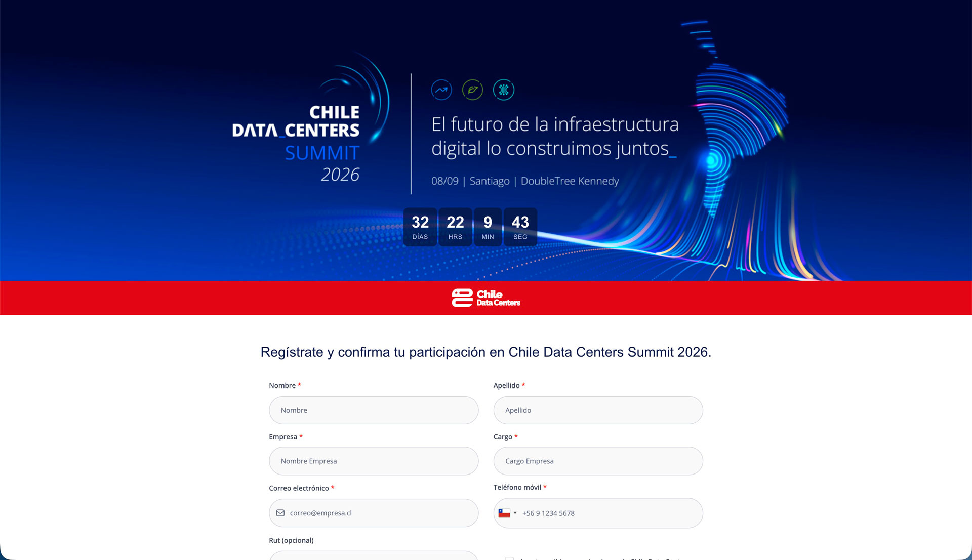 Chile Data Centers Summit 2026 — vista inicial del sitio