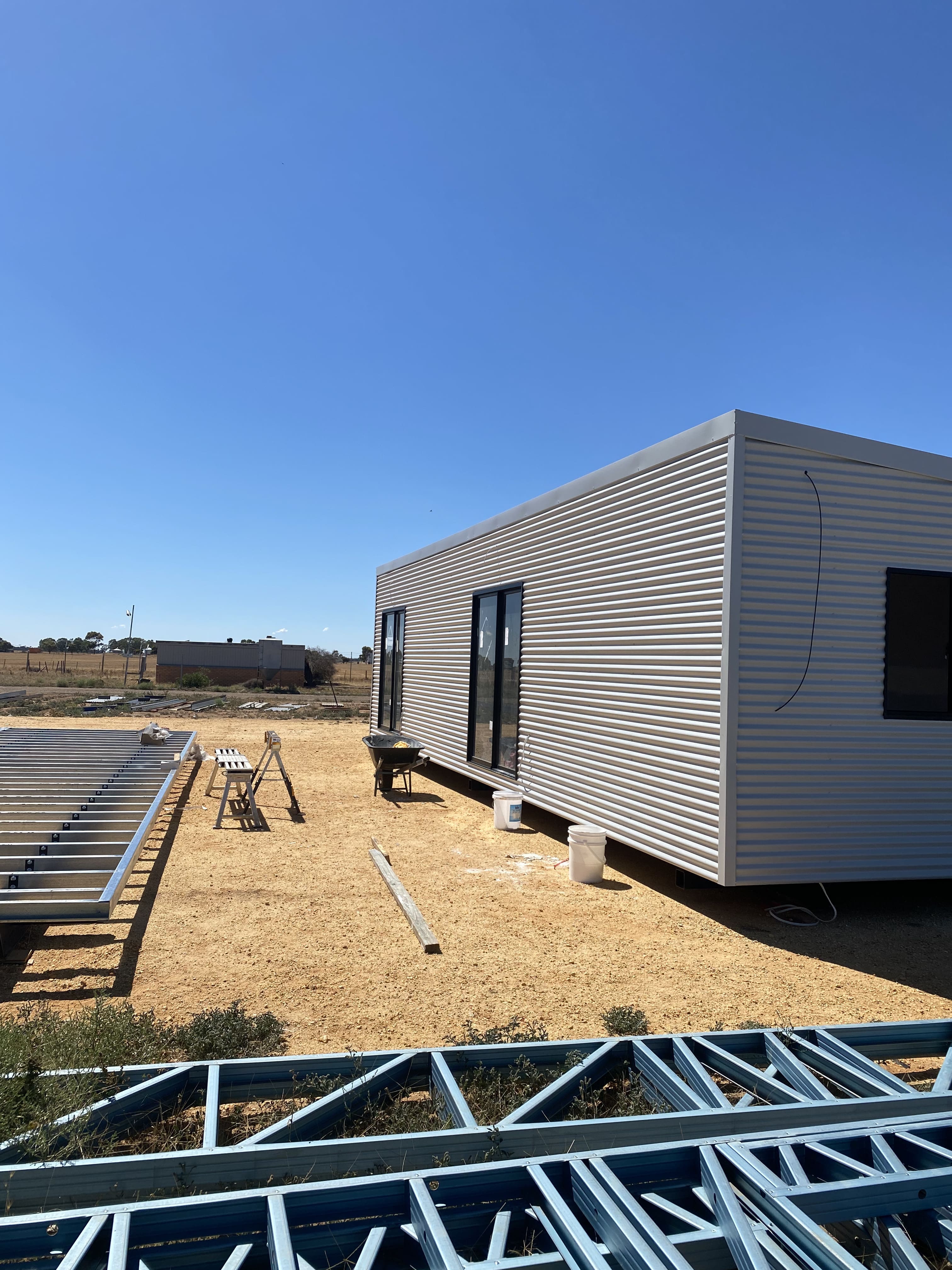 Australian steel wall frame standing in the North Western Modular factory in Birchip Victoria