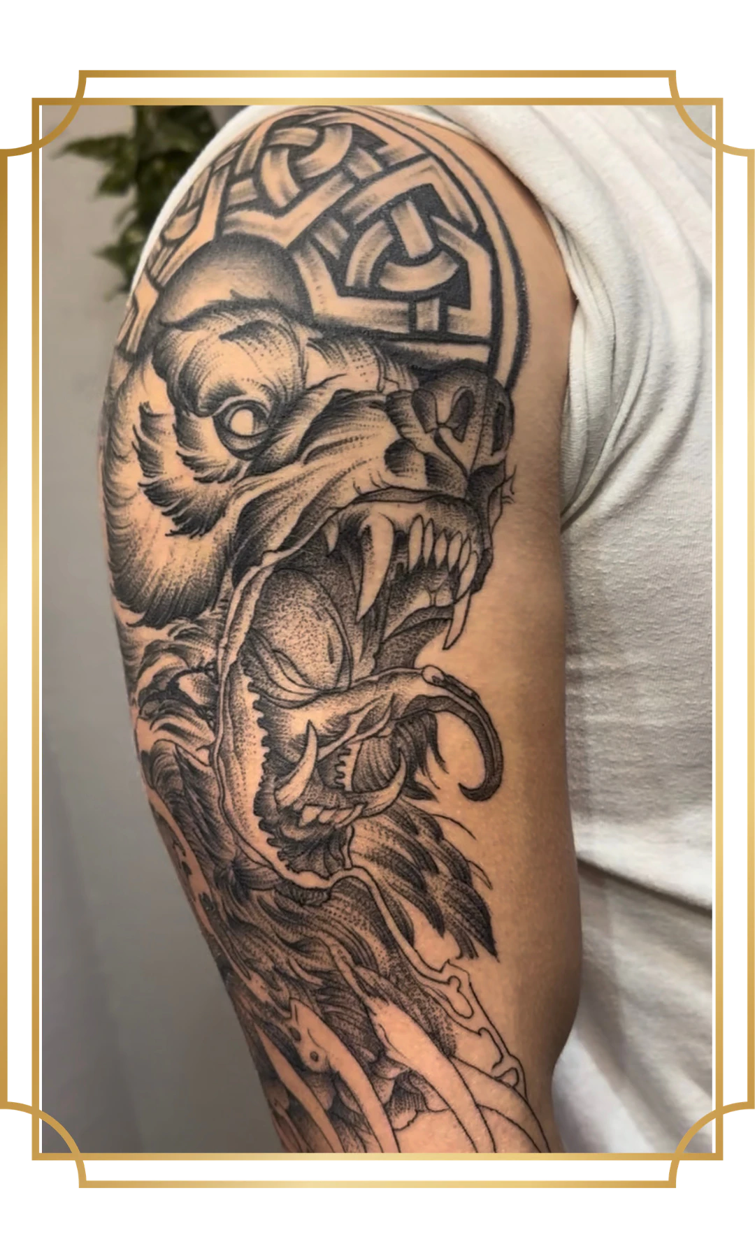 Blackwork tattoo artwork featuring intricate black ink details and strong contrast by Alek the Saint in San Marcos, California