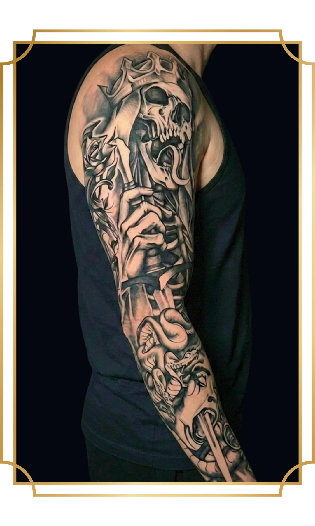 Custom blackwork tattoo design with bold dark linework and detailed shading by Alek the Saint, tattoo artist in San Marcos, California