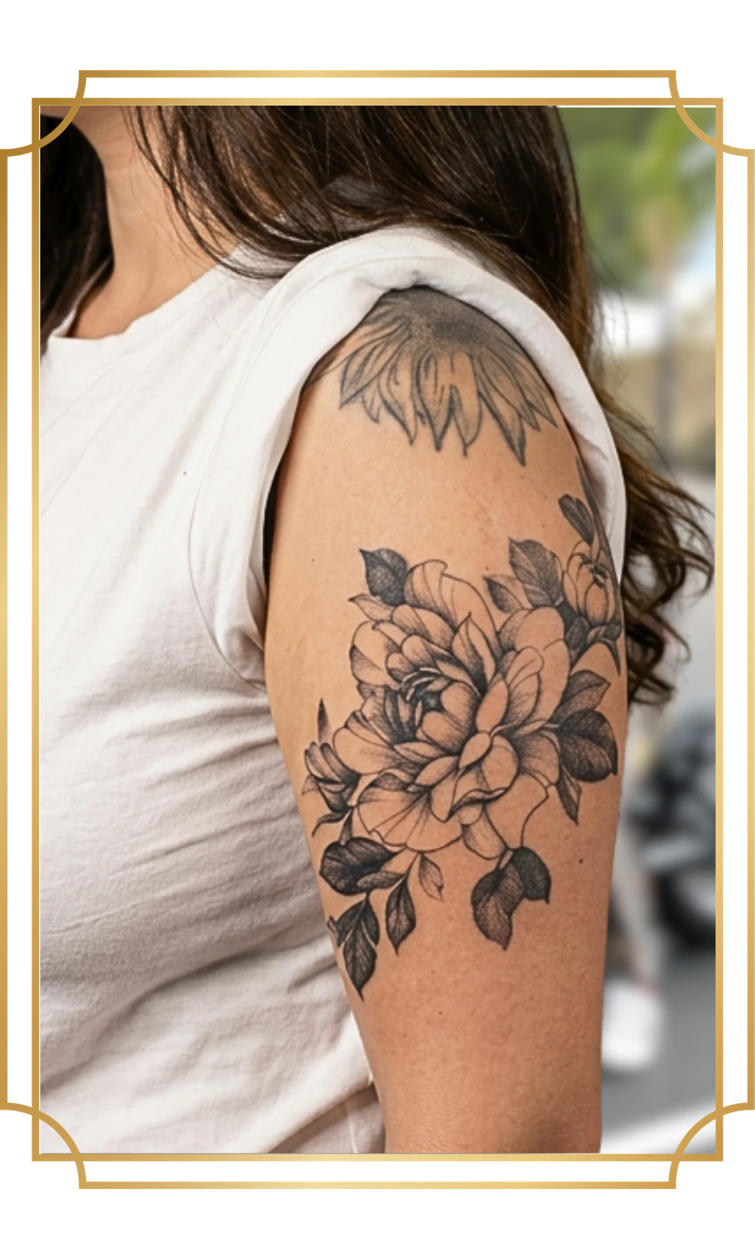 Elegant fine line flower tattoo design by Alek the Saint, top-rated tattoo artist in San Marcos, California