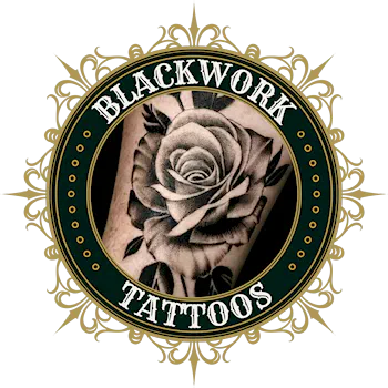 Floral fine-line tattoo by Alek the Saint in San Marcos, CA, displayed in a gold and green frame