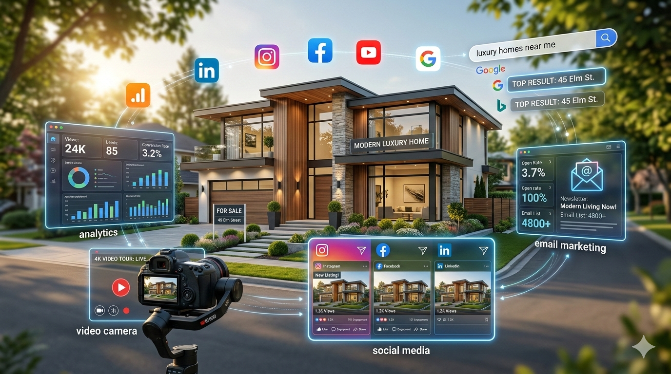 Real estate agent presenting a marketing plan to homeowners on a laptop