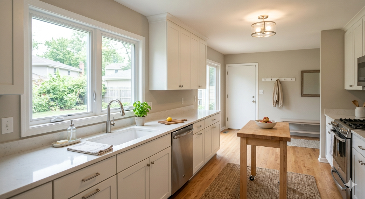 Move-in ready kitchen in a Kearney MO or Blue Springs MO home staged for sale, showing clean neutral finishes and updated details that meet 2026 buyer expectations in Kansas City