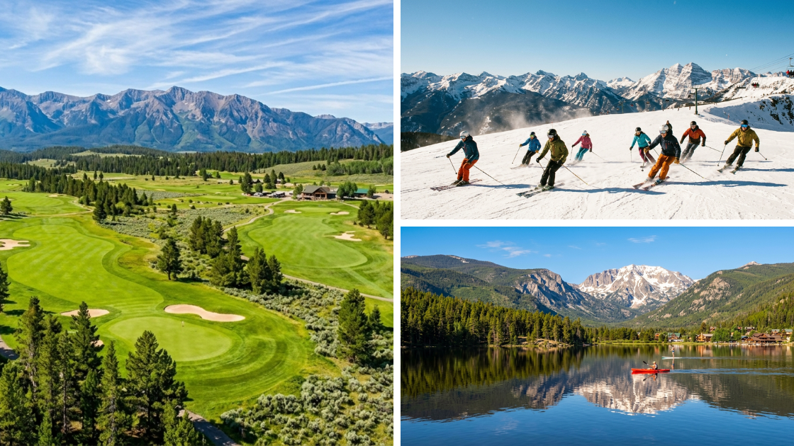 Grand Elk Golf Course aerial view skiing Winter Park Resort and Grand Lake Colorado kayaking near Granby vacation rental Jason DeLong