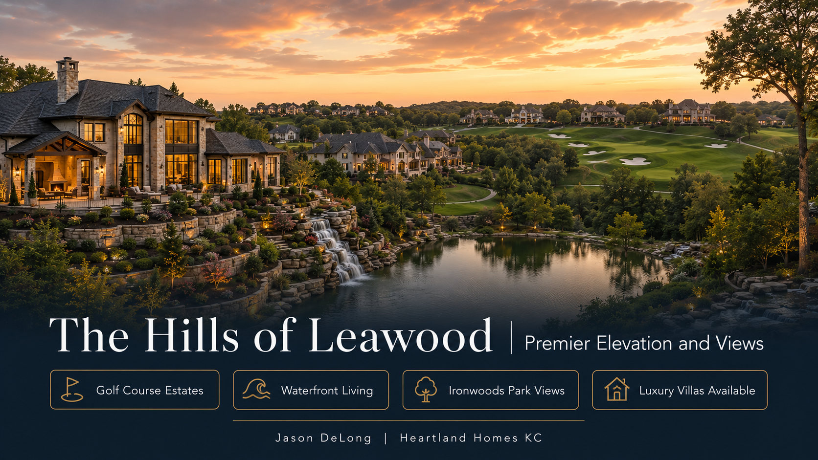 Luxury homes with golf course and waterfront views in Hills of Leawood KS