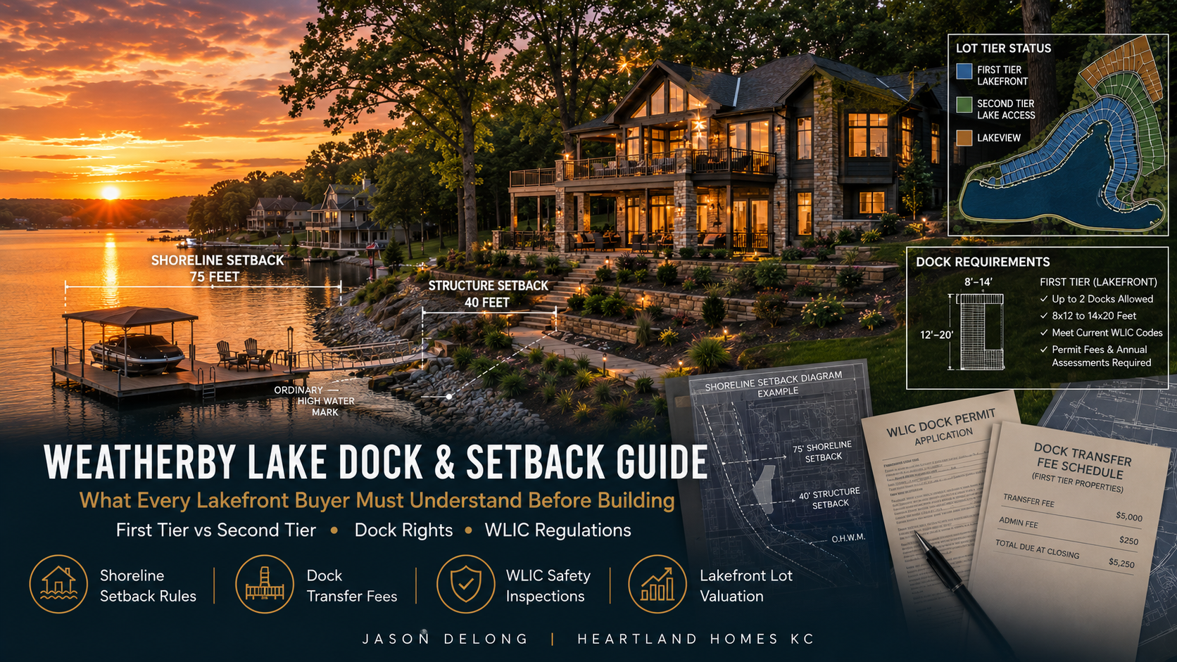 Custom home builder Weatherby Lake MO featuring luxury lakefront construction, sloped lot grading, WLIC permits, and custom home planning near Kansas City