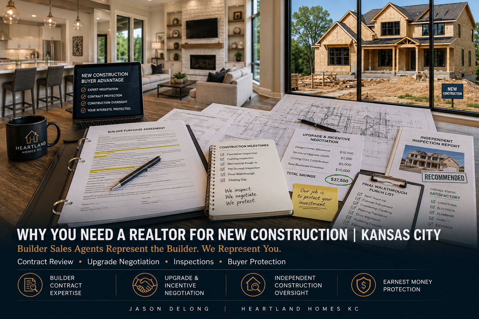 Kansas City new construction buyer guide featuring builder contracts, upgrade negotiations, home inspections, and realtor representation for custom home purchases