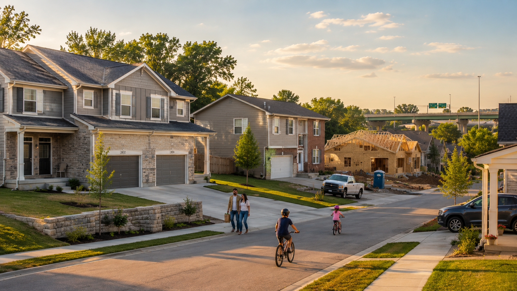 Affordable new construction homes in the Turner District of Kansas City, KS featuring duplexes, ranch-style homes, family-friendly streets, and active neighborhood growth.