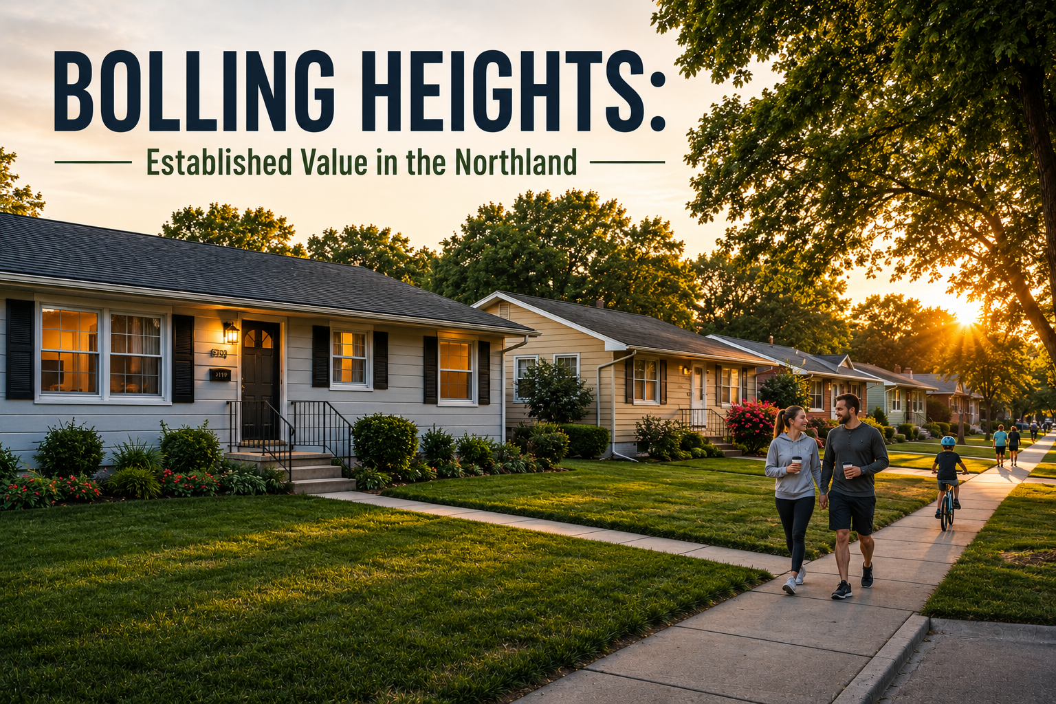 Classic ranch homes in Bolling Heights neighborhood of Gladstone Missouri showcasing affordable Northland living, mature trees, and community appeal for first-time home buyers.