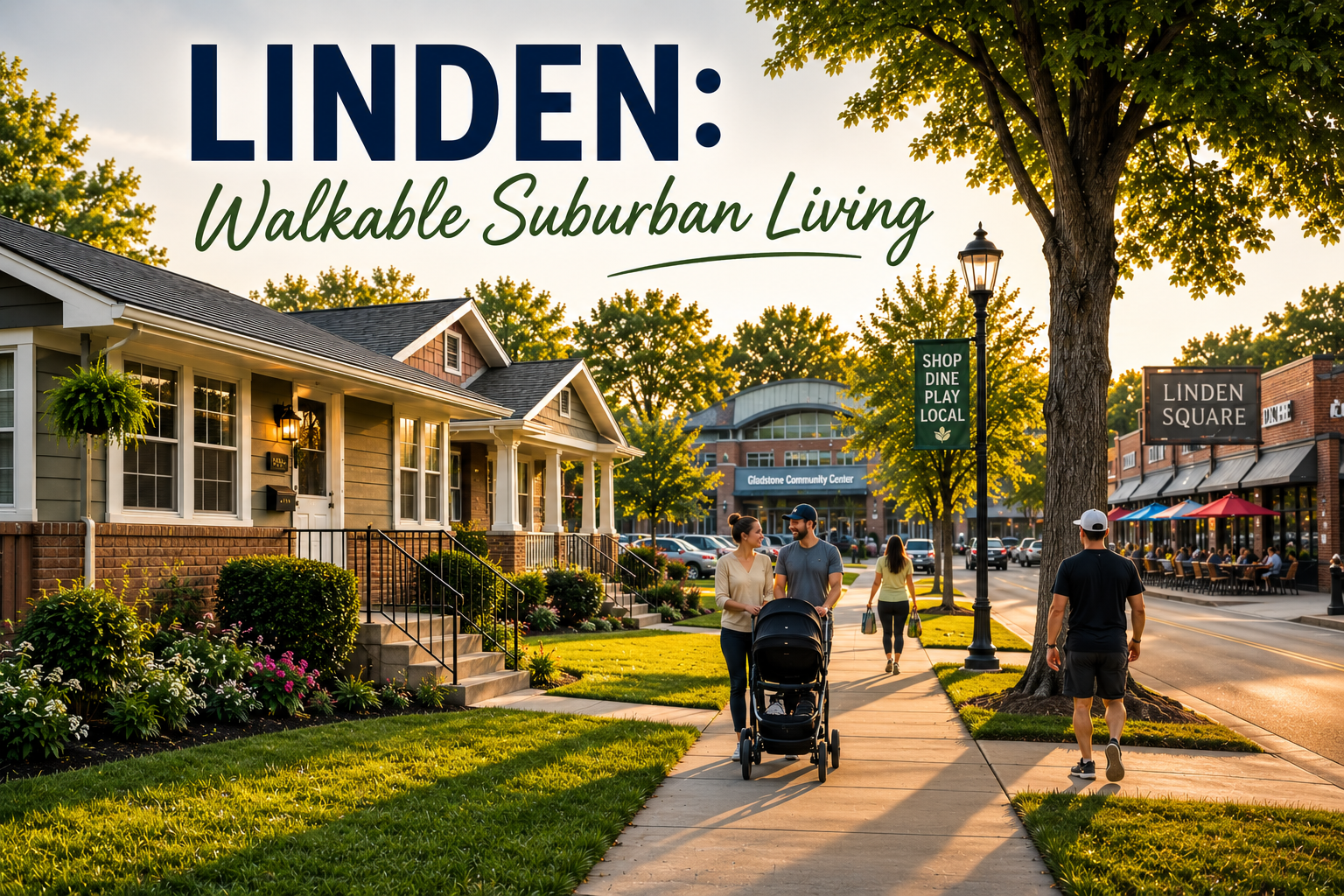 Walkable mid-century homes in Linden neighborhood of Gladstone Missouri near shopping and community amenities with a connected suburban lifestyle.