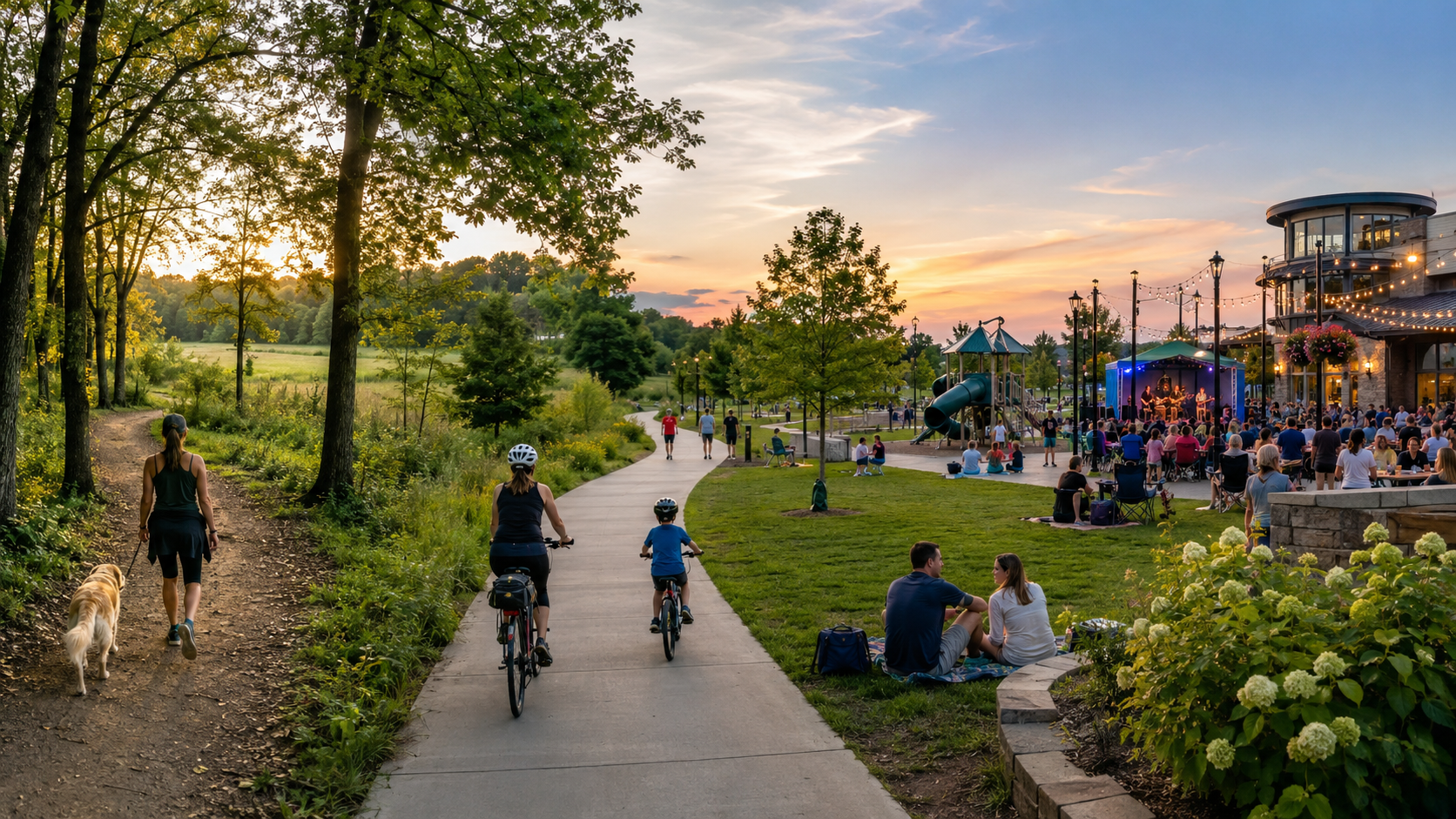 Free things to do in the Northland Kansas City, featuring wooded trails, bike paths, playgrounds, open green space, and a community event at Zona Rosa. Free things to do in the Northland Kansas City, featuring wooded trails, bike paths, playgrounds, open green space, and a community event at Zona Rosa.