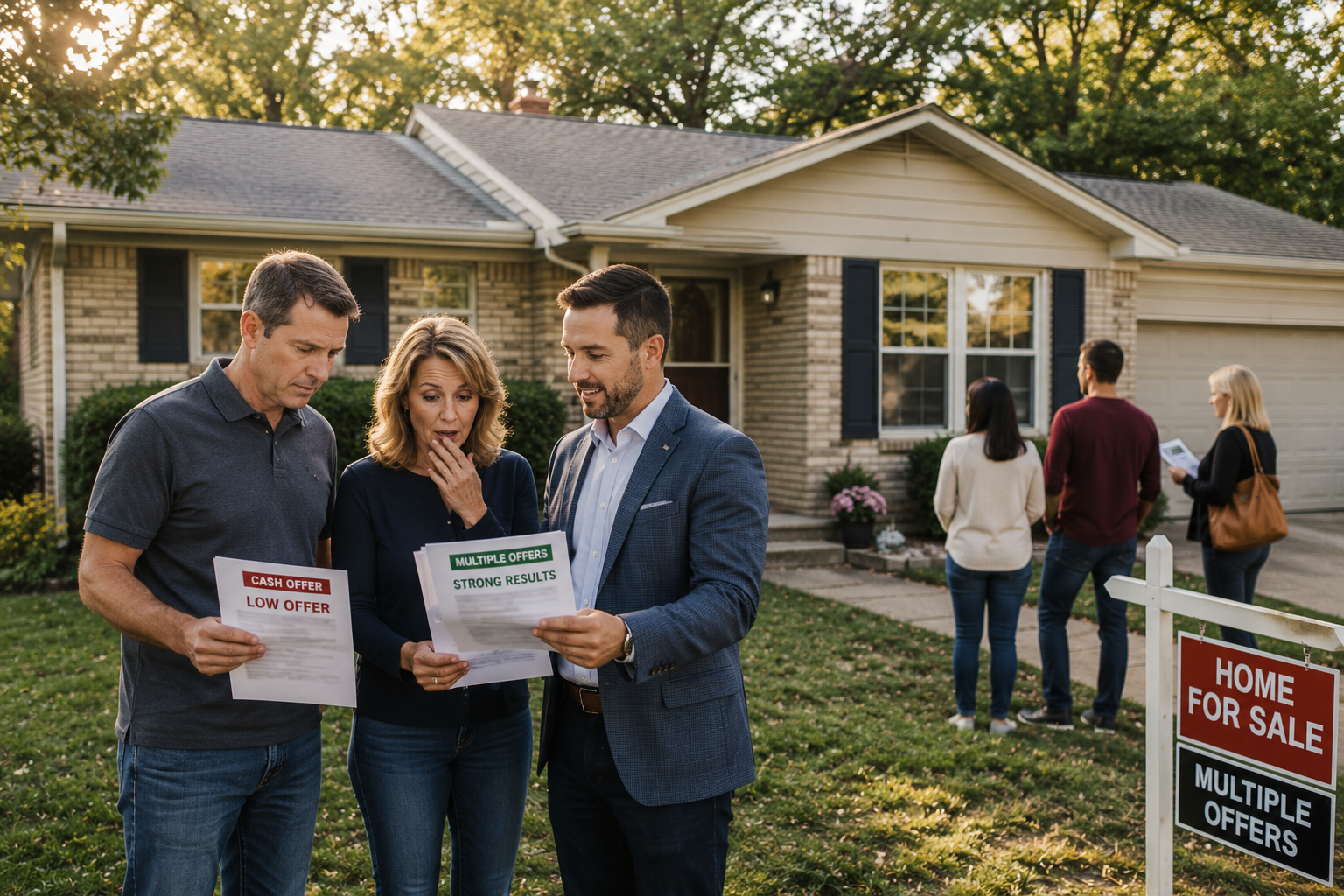 Gladstone Missouri as-is home sale with inherited property sellers comparing a low cash offer to stronger multiple offers with a real estate agent. Gladstone Missouri as-is home sale with inherited property sellers comparing a low cash offer to stronger multiple offers with a real estate agent.