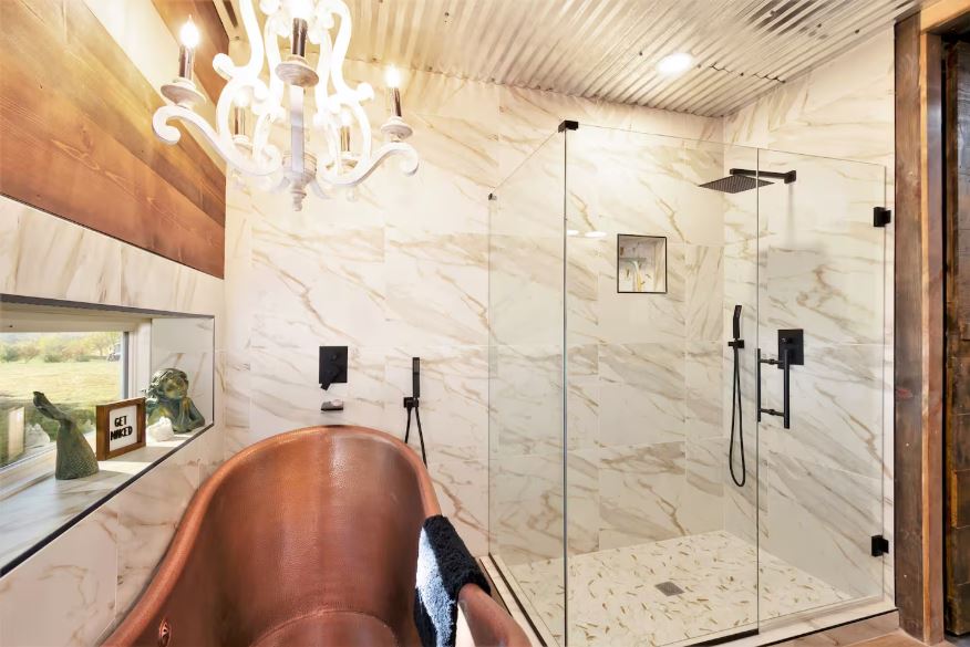 Bathroom vanity with mirror and lighting