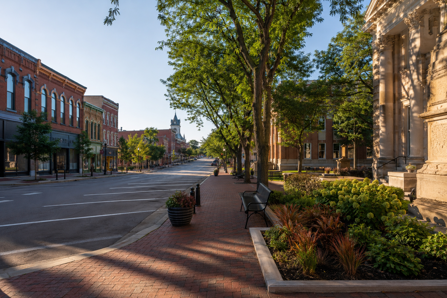 Historic downtown square in Liberty MO, the walkable center for Liberty MO things to do year round