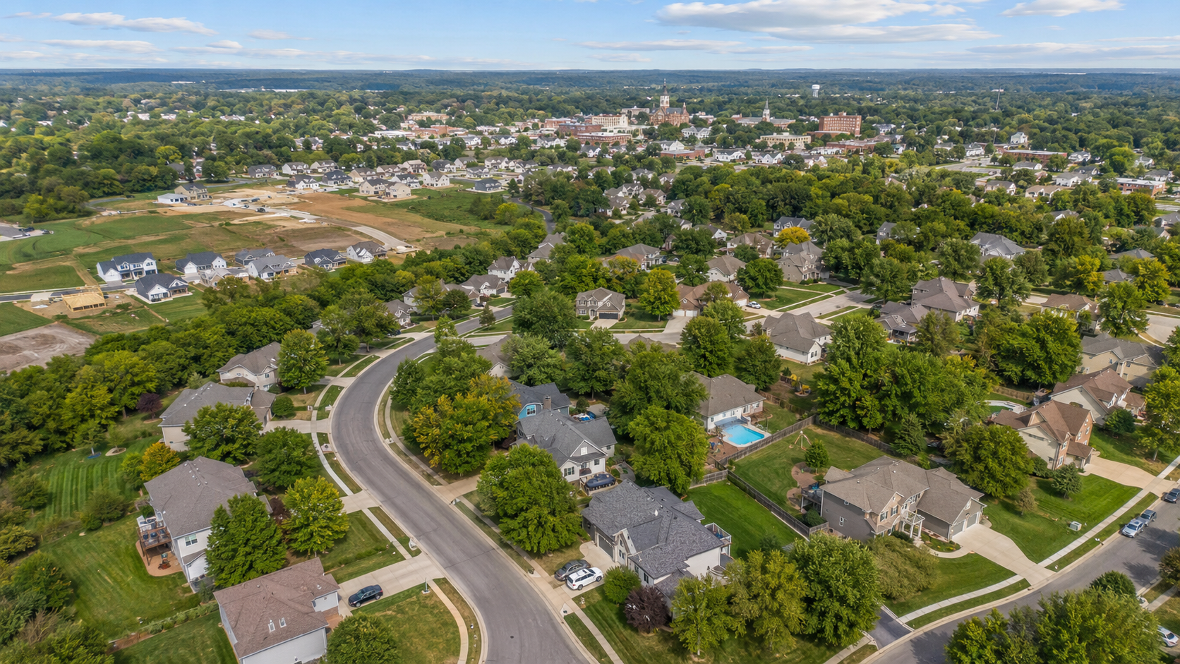 Aerial view of homes and residential neighborhoods in Liberty Missouri in 2026. Aerial view of homes and residential neighborhoods in Liberty Missouri in 2026.