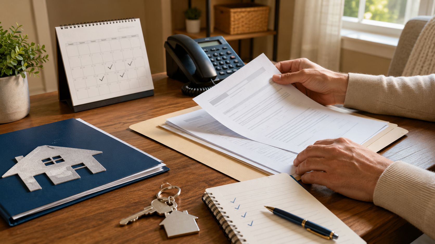 Homeowner organizing mortgage documents and next steps after receiving a foreclosure notice. Homeowner organizing mortgage documents and next steps after receiving a foreclosure notice.