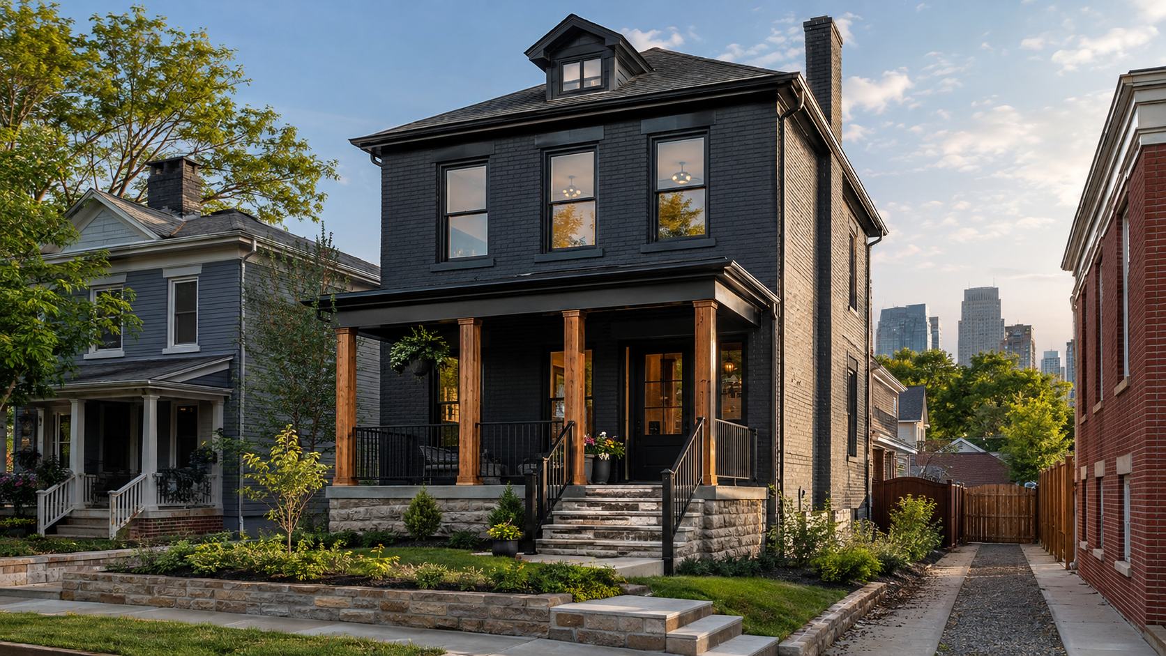 Updated historic home in Columbus Park with a covered porch, landscaped yard, alley parking and downtown Kansas City skyline views. Updated historic home in Columbus Park with a covered porch, landscaped yard, alley parking and downtown Kansas City skyline views.