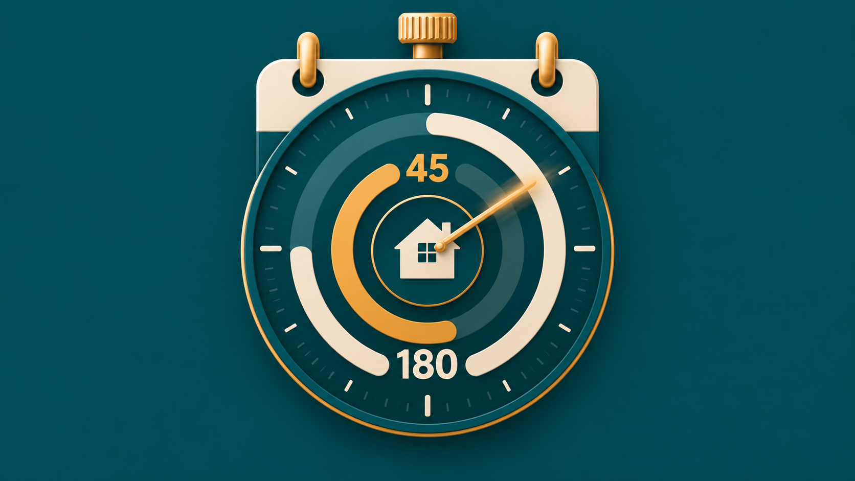 Stopwatch and calendar graphic illustrating the 45-day identification and 180-day purchase deadlines for a 1031 exchange.