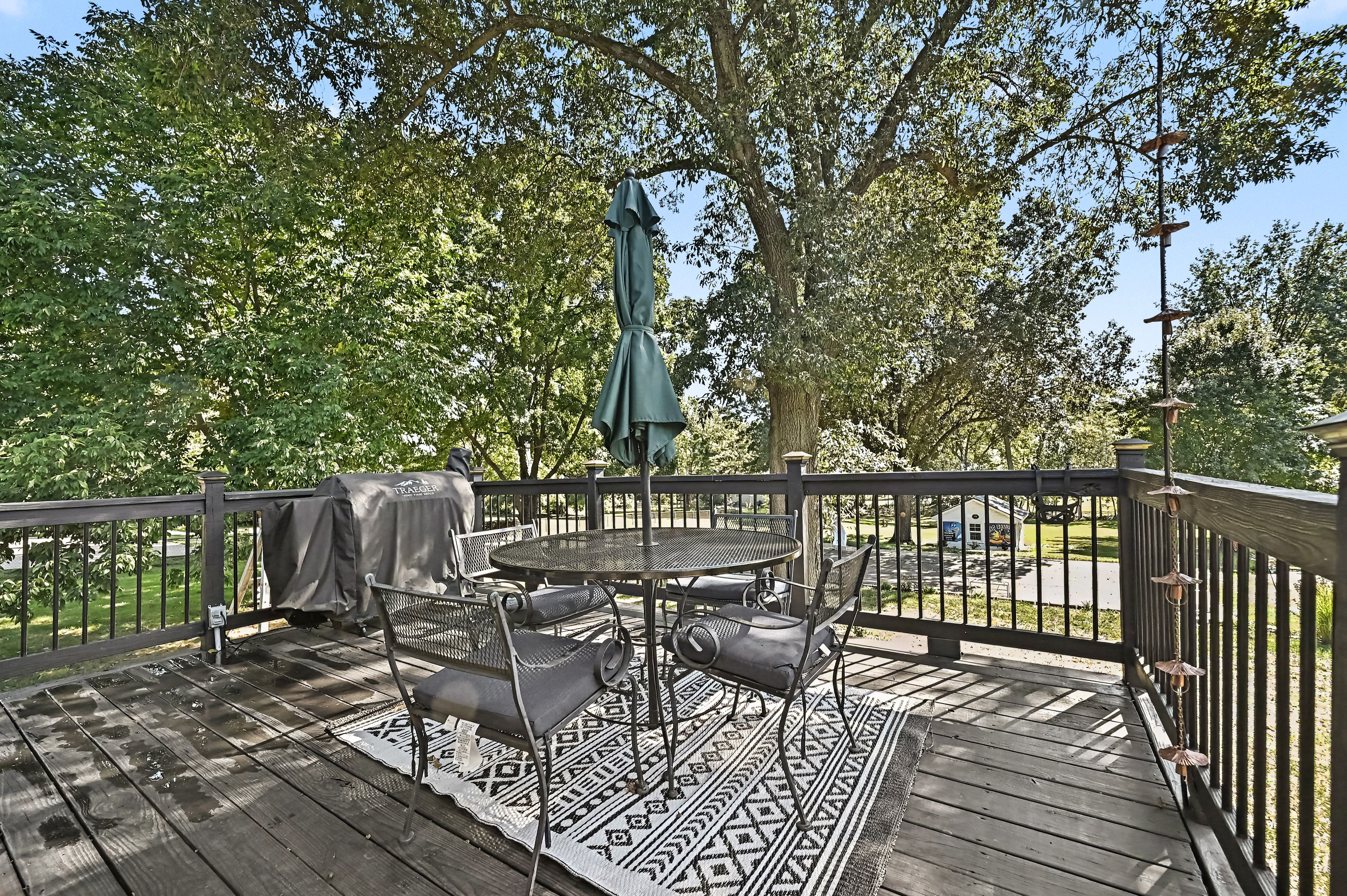 Elevated deck under mature trees
