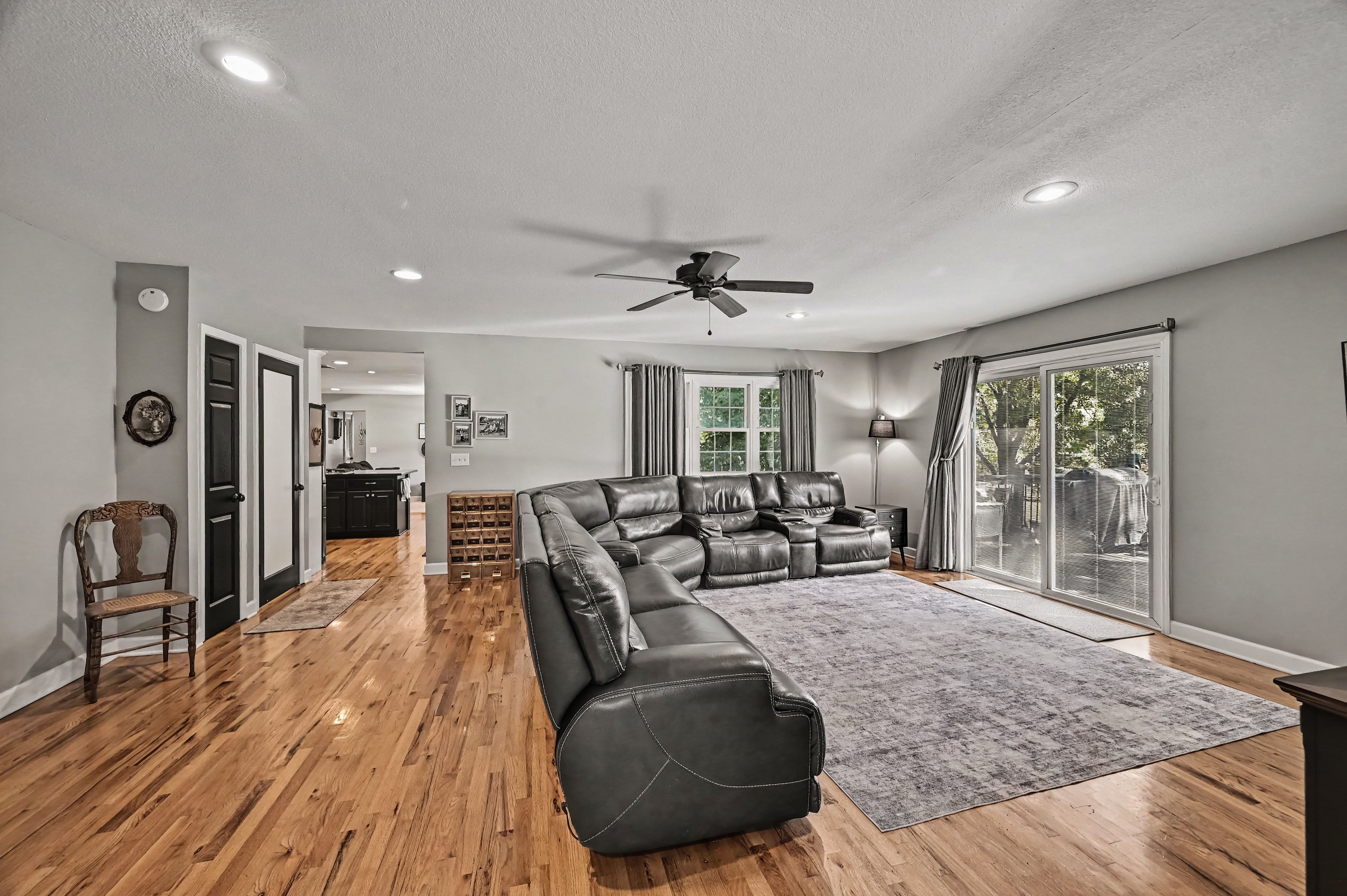 Family room with hardwood floors