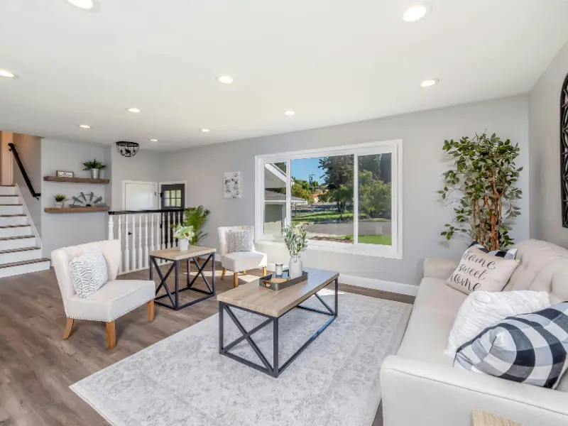 alt="A bright and tidy Maryland living room after a professional standard home cleaning service from Crisp Clean Home."