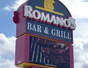 alt="The classic storefront of Romano's Restaurant, a beloved family-owned Italian eatery in Glen Burnie, MD."