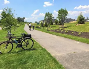 alt="A scenic portion of the B&A Trail near Glen Burnie, MD, perfect for walking and biking."