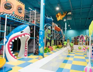 alt="The colorful, multi-level indoor play structure at Hyper Kidz, a popular family entertainment center in Columbia, MD."