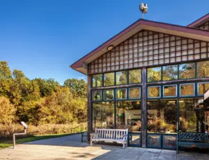 alt="The entrance to the Croydon Creek Nature Center, a family-friendly educational facility in Rockville, MD."