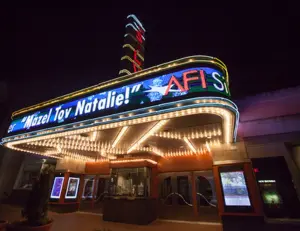 alt="The iconic marquee of the historic AFI Silver Theatre and Cultural Center in downtown Silver Spring, MD."