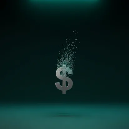 Dollar sign dissolving into particles, representing monthly marketing agency retainers disappearing