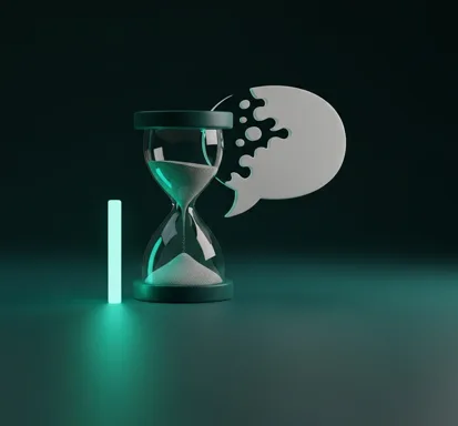 Hourglass beside a patient message bubble, representing clinic enquiries going cold while they wait for a reply