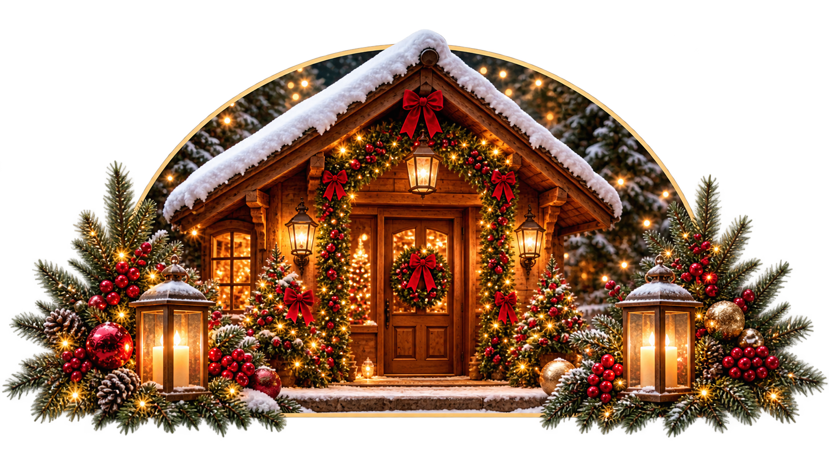 A warmly decorated Christmas entrance.