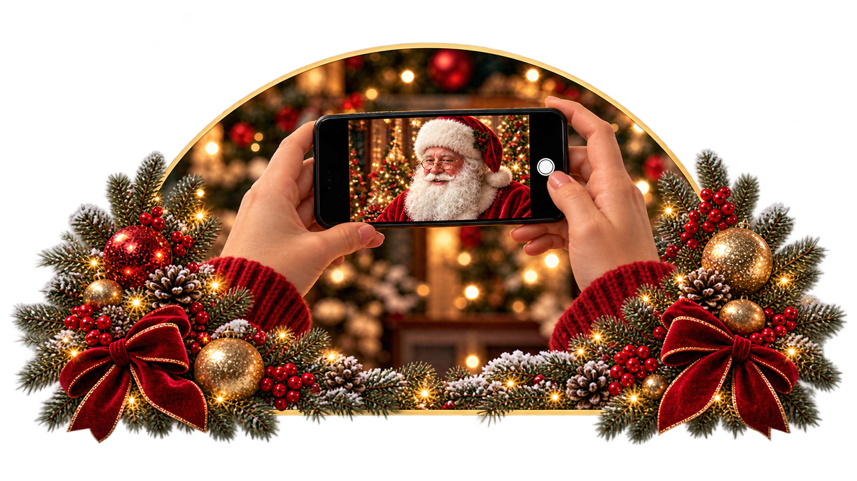 A phone being used to capture a Santa photograph.