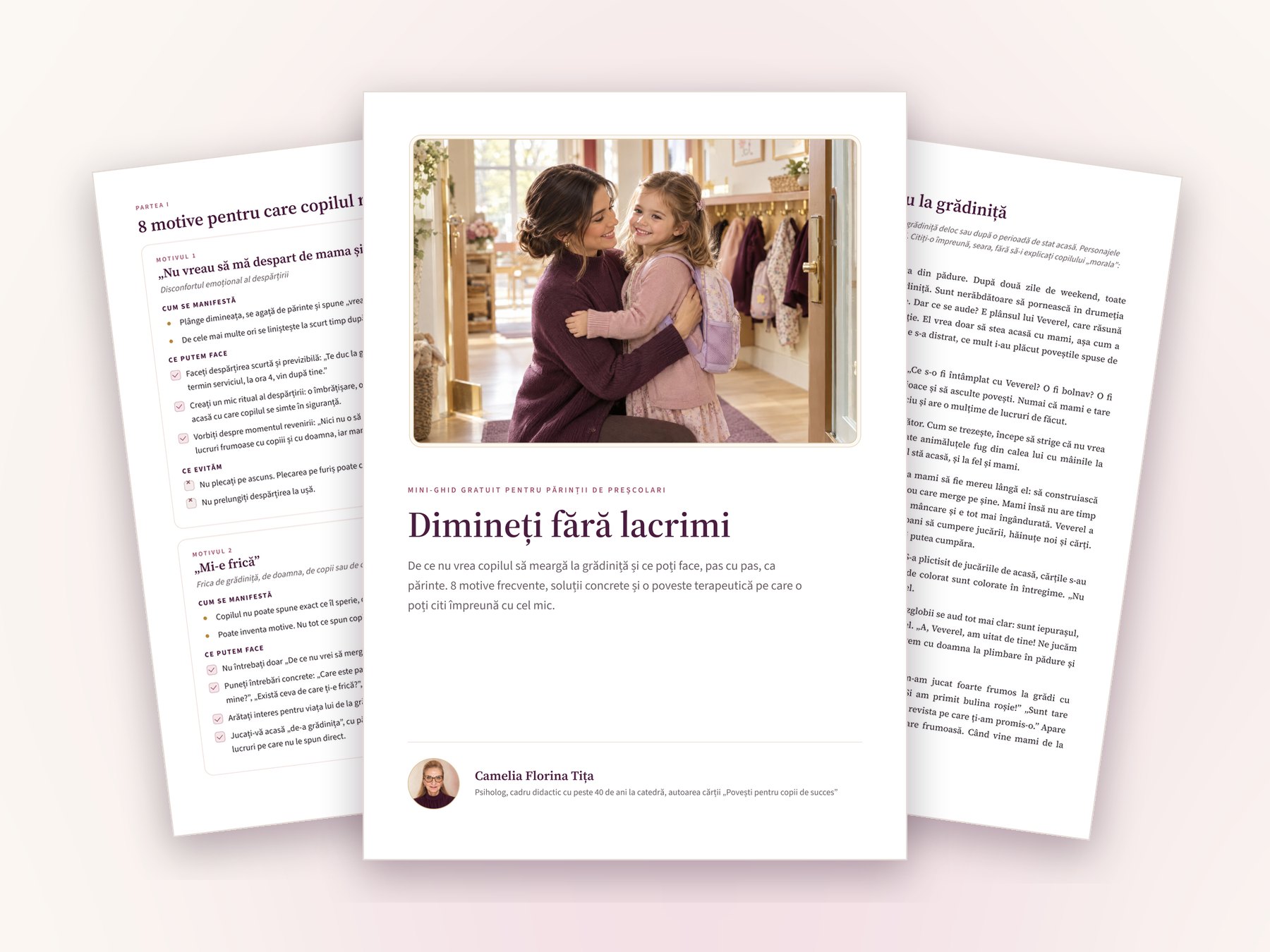 Ghidul gratuit Dimineți fără lacrimi: coperta și paginile ghidului