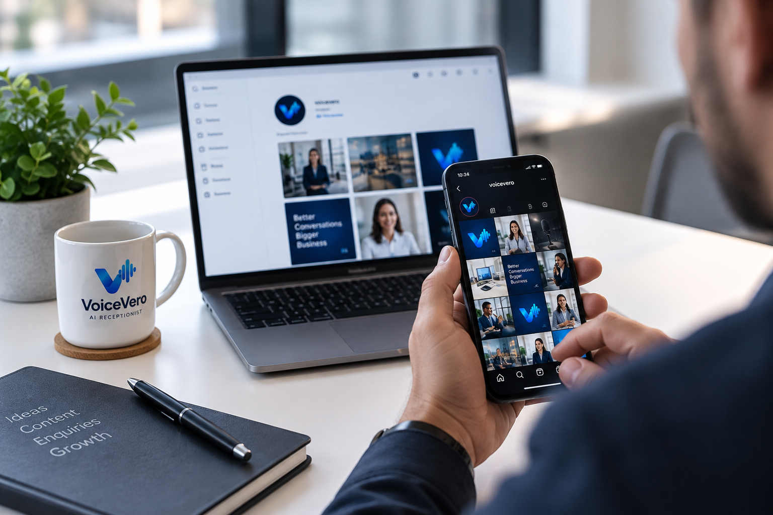 Business owner using social media to generate customer enquiries